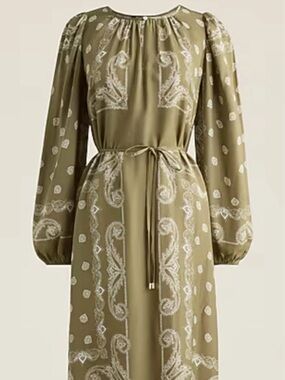 J. Crew Olive Green Paisley Tie-Waist Maxi Dress